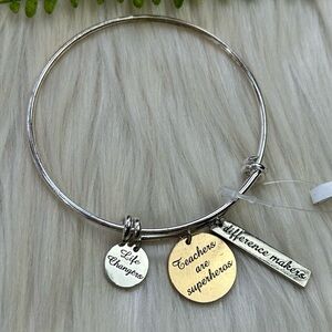Teacher charm bangle two tone bracelet